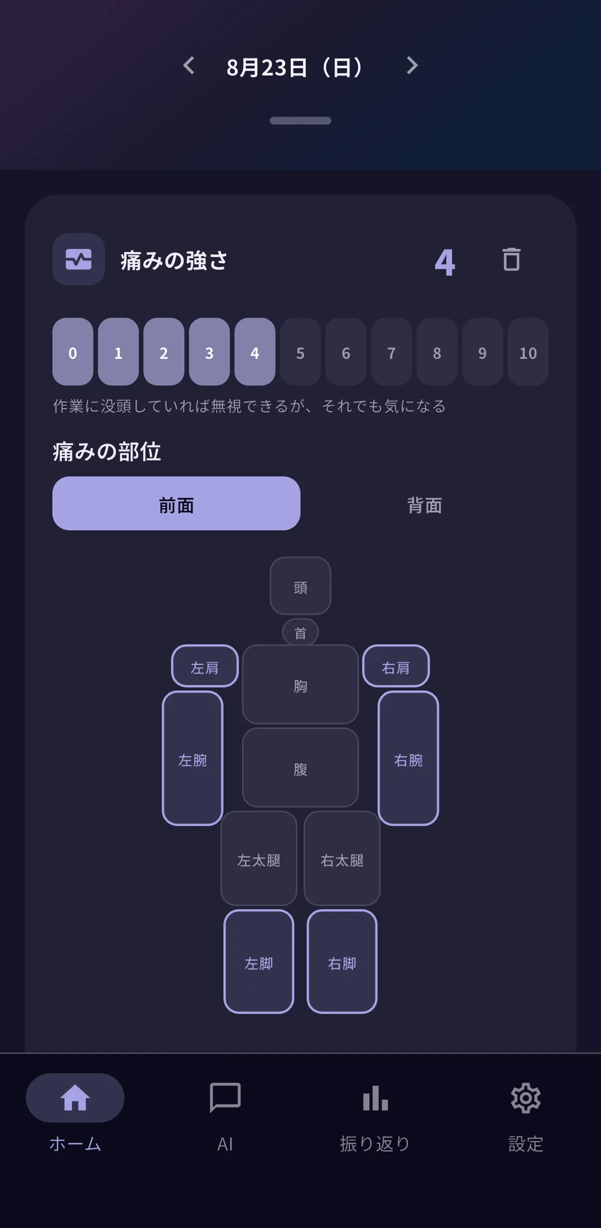 痛みとその日のことの記録